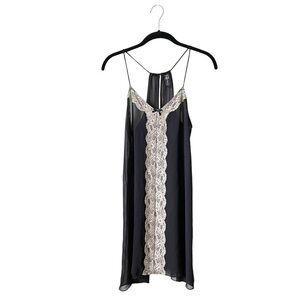 Ambrielle Chemise Babydoll Womens Size S Black Semi Sheer Tan Lace Slip Lingerie